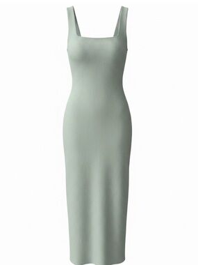 Reformation Kia Ribbed Square-Neck Midi Dress in Sage